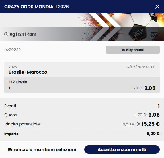 Crazy Odds Mondiali 2026 - Dettaglio quota