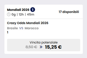 Crazy Odds Mondiali 2026 - Brasile vs Marocco